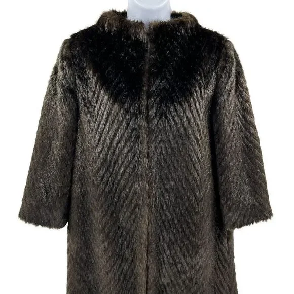 Ted Baker Faux Fur Long PeaCoat Coat Brown - Picture 4 of 9